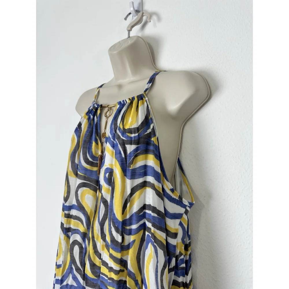 Mlle Gabrielle Halter Tiered Hi Low Maxi Dress Size 3X Abstract Boho Flowy Party - Picture 10 of 16